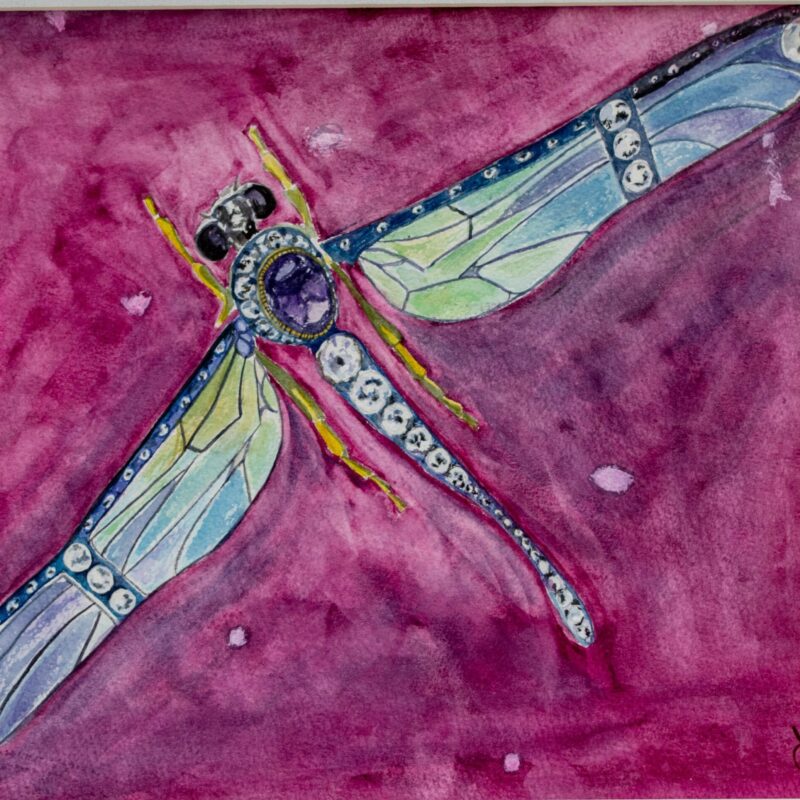 Art Nouveau Art Deco Dragon fly Brooch on Mauve